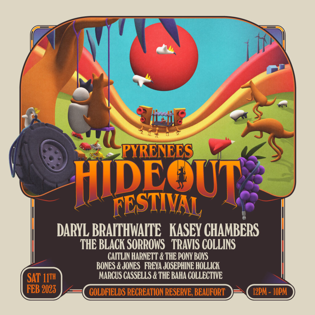 Pyrenees Hideout Festival - A one-day Rock and Country Music Festival held in the Pyrenees Shire.Bringing the community together for a music event celebrating the region.